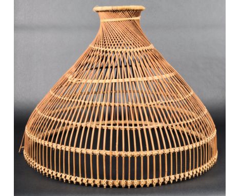 A retro vintage 20th Century bamboo / wicker rattan ceiling / standard lamp light shade of large domed form. Measures approx;