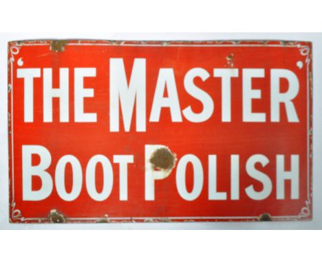 The Masters Boot Polish - An early 20th Century advertising shop display enamel sign having white writing on red ground. Wear