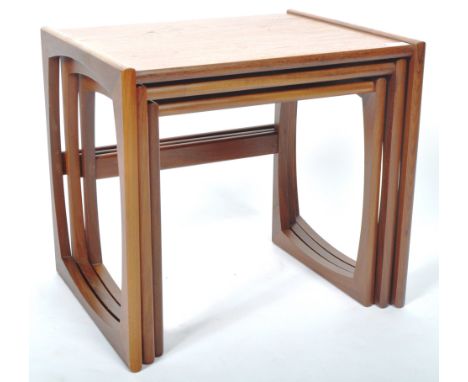 R Bennett - G Plan - Quadrille pattern - A 1970's retro vintage teak wood graduating nest of tables. The three nesting coffee