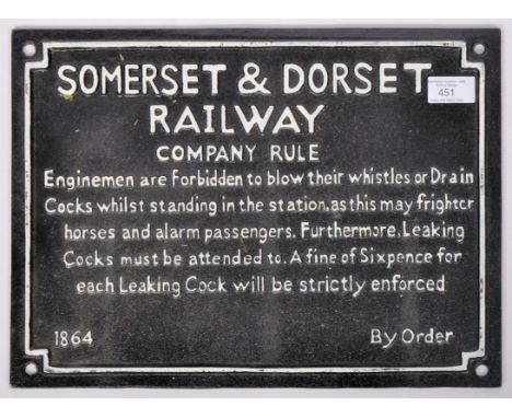 A 20th Century reproduction cast iron railway vintage sign having raised white lettering on black ground. The sign for Somers