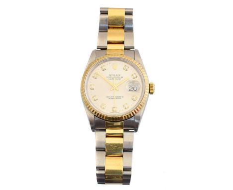 A gents steel and gold Rolex Oyster Perpetual Datejust wristwatch, circa 2002, the circular signed silver tone dial with diam