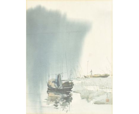 Yu Chunquan （苏州 1941-）
Title: Riverside&nbsp;
Watercolour on paper
Signed with seal
Framed and glazed
Painting measures appro