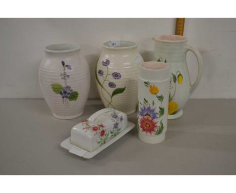 Mixed Lot: Radford pottery wares to include a pair of vases, jug, further vase and a butter dish