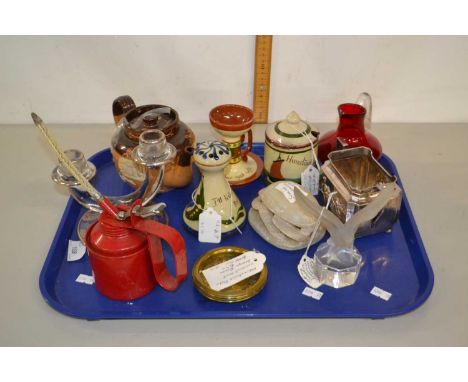 Mixed Lot: Torquay pottery items, small glass candlestick etc