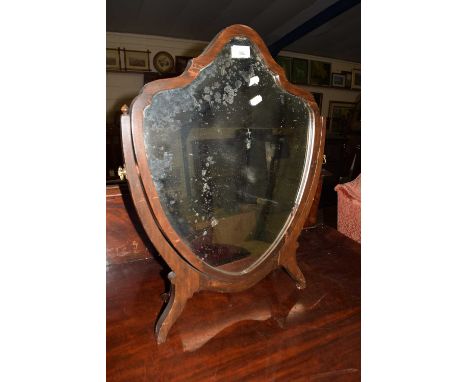 Shield form dressing table mirror in hardwood frame, 63cm high