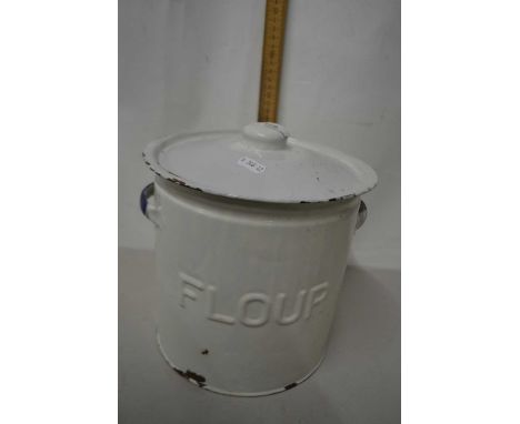 An enamel flour bin