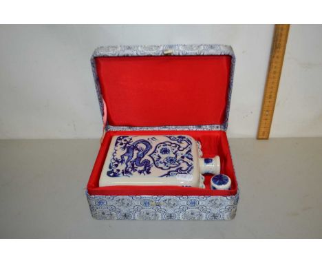 Modern Chinese porcelain spirit decanter in fitted case