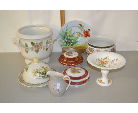 Mixed Lot: Floral encrusted jardiniere, modern Limoges trinket boxes and other assorted ceramics