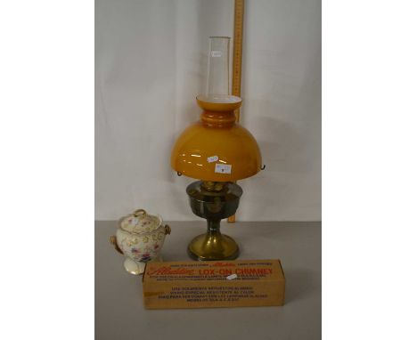 Brass based oil lamp and a biscuit barrel