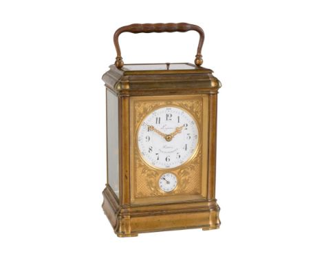 A fine gilt brass grande-sonnerie striking gorge cased carriage clock with push-button repeat and alarm   Lepine, Paris, circ