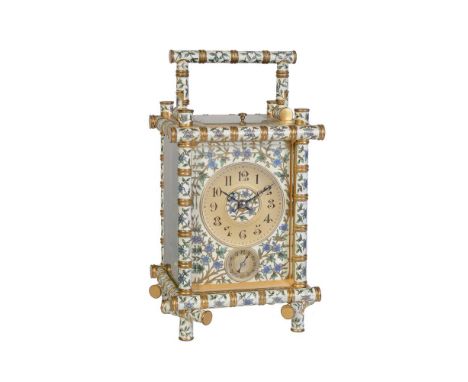 A fine French champleve enamelled gilt brass ‘bamboo’ carriage clock with push-button repeat and alarm   Unsigned, late 19th 