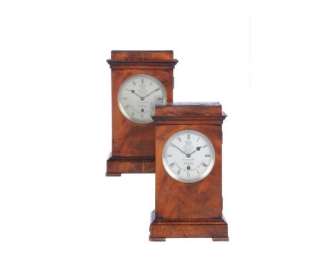 A fine and extremely rare pair of early Victorian mahogany small library mantel timepieces supplied to H.M. Government Genera