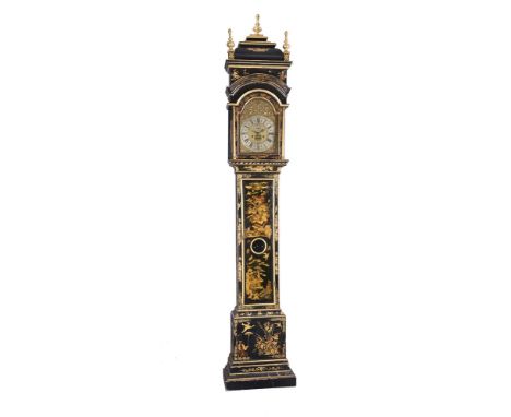 An impressive Queen Anne black japanned longcase clock of one month duration   Brounker Watts, London, circa 1710   The five 