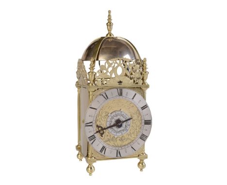 A Charles II brass lantern clock with alarm   Robert Cosbey, London, circa 1665   The posted countwheel bell-striking movemen