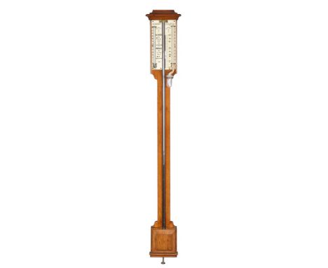 ϒA Victorian oak mercury farmer’s stick barometer with wet and dry bulb thermometers W.R. Jeffrey, Saffron Walden, circa 1870