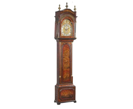 A rare George III scarlet japanned eight-day longcase clock with alarm   Robert Higgs and Diego Evans, London, circa 1775   T