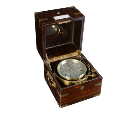 A brass bound rosewood cased two-day marine chronometer   Barraud, London, mid to late 19th century The circular four-pillar 