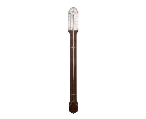 A George II/III mahogany mercury stick barometer   J. Hogben, Rye, mid 18th century   The break-arch silvered brass scale inc