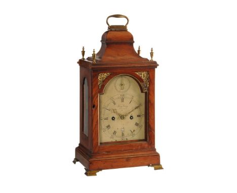 A George III mahogany table clock   Bearing a signature for Benj, Gray, London, late 18th century   The five pillar twin fuse