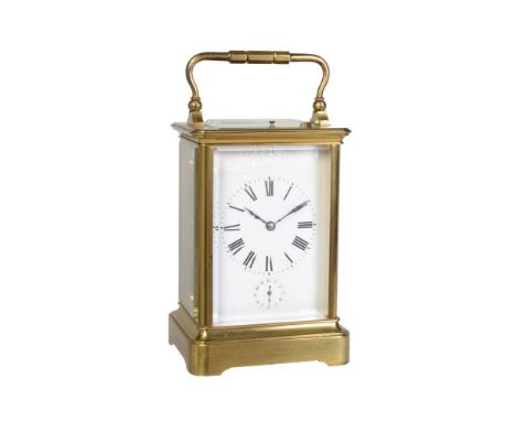 A rare French lacquered brass giant carriage clock with push-button repeat and alarm   Unsigned, late 19th century   The subs