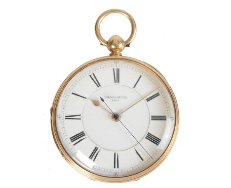An 18 carat gold open faced lever pocket watch with centre seconds   Unsigned, Lancashire/London, 1867   The three-quarter pl