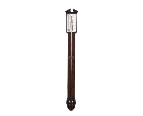 A George III mahogany mercury cistern tube stick barometer   Thomas Ribright, London, late 18th century   With open triangula