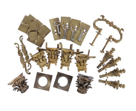 A selection of cast brass table clock case mounts   For use in the restoration of late 17th century clock cases   Comprising 