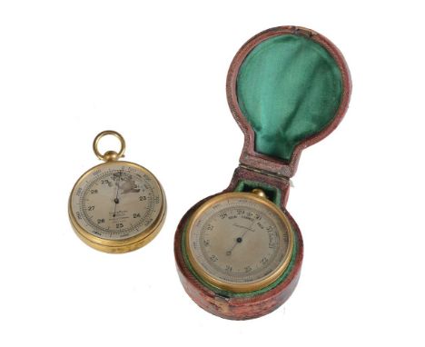 ϒA gilt brass aneroid pocket barometer compendium with altimeter, thermometer and compass Unsigned, late 19th century The cir