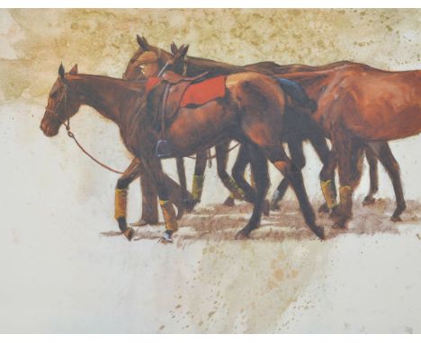 Henry Koehler (American b. 1927)   Mounting Up; Groom with Polo Ponies; Polo at Deauville   Lithograph Each signed in pencil 