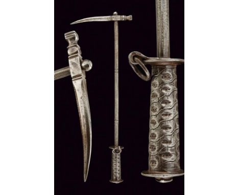 dating: 19th Century provenance: Europe, Completely made of iron. Head with a long rear fluke curved downwards, of octagonal 
