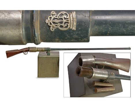 dating: about 1880 provenance: Europe, Smoothbore, round, blackened, 27 mm cal. barrel; two-stage at the base, both round, th