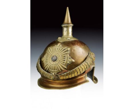dating: about 1910 provenance: Prussia, Tombac skull with silver mounts, brass chin-straps with plates and lined with leather