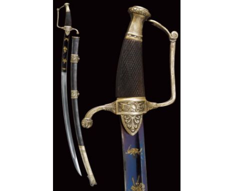 dating: First Empire provenance: France, Curved, single-and-false-edged blade with wide central fuller, engraved and gilded o