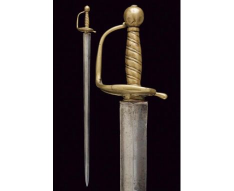 dating: circa 1700 provenance: France, Wide, straight, double-edged blade with central raiser and small tang. Solid brass hil