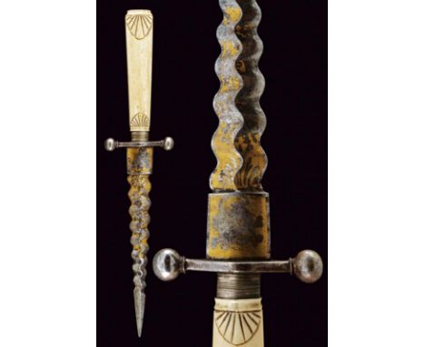 dating: Late 19th Century provenance: France, Beautiful double-edged blade, strongly undulated, with a ribbed tip, tang of le