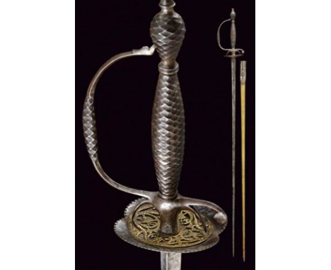 dating: late 18th Century provenance: Italy, Blade of triangular section with hollow faces, the base with floral engravings. 