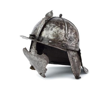 dating: second quarter of the 16th Century provenance: Hungary, Iron skull in one piece, with rayed fluted decorations ending