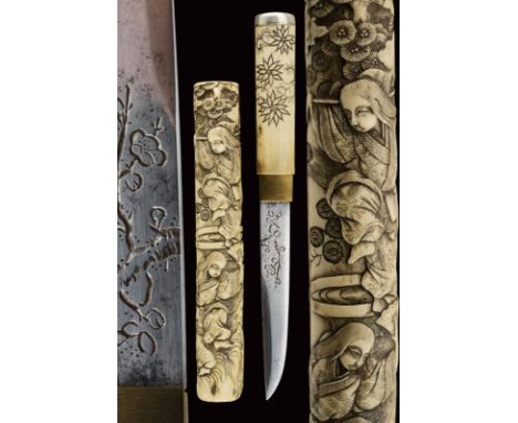 dating: Late 19th Century provenance: Japan, Strong, single-edged blade with fine floral engraving at the base, brass habaki.