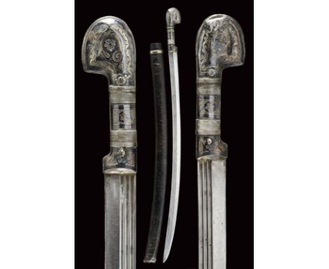 dating: circa 1900 provenance: Caucasia, Curved, single-and short false-edged blade with triple fuller, decorated with dots a