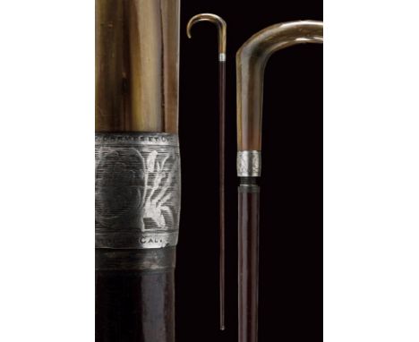 dating: about 1880 provenance: France, Round, iron, 9 mm cal. barrel; curved, horn grip, engraved ring nut marked 'Cane Etoil