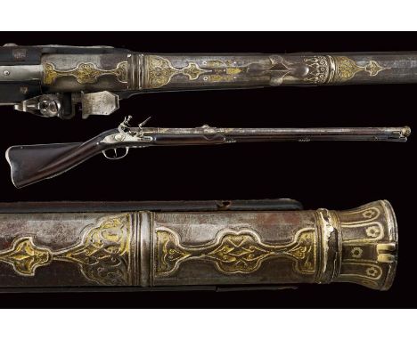 dating: Second half of the 18th Century provenance: Italy, Heavy, smoothbore, 24 mm cal barrel made of damask, with four stag