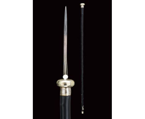 dating: circa 1900 provenance: Europe, Wooden shaft with white metal pommel shaped as a disk with engraved ring nut at the ba