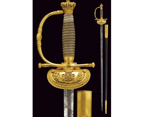 dating: 19th Century provenance: Europe, Staight blade of lenticular section engraved with royal monogram among floral motifs