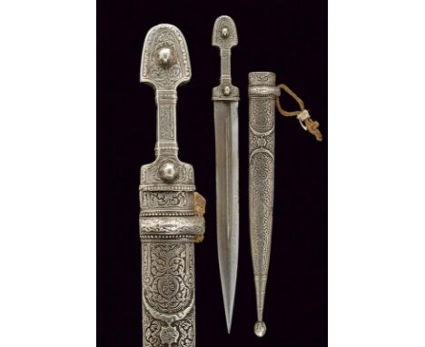 dating: Late 19th Century provenance: Caucasia, Strong, double-edged blade with deep asymmetrical groove. Typical grip comple