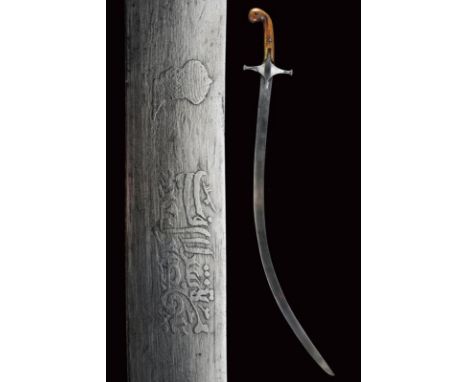 dating: 19th Century provenance: Persia, Curved, single-edged blade with light traces of damask, the right side a floral deco