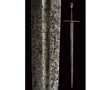 dating: 14th - 15th Century provenance: Northern Germany, Double-edged blade, grooved at the first part, then slightly ribbed
