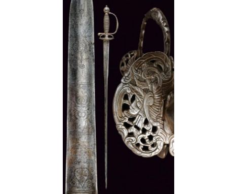 dating: 18th Century provenance: France, Straight, colichemarde blade of triangular section, enlarged and engraved with symbo