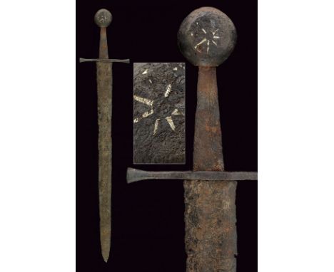 dating: first quarter of the 12th Century provenance: Germany, Wide, straight, double-edged blade, slightly grooved at the ce