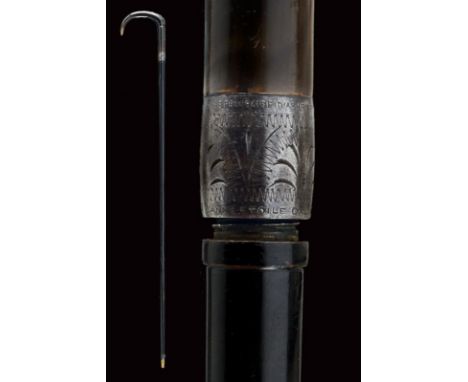 dating: about 1880 provenance: France, Round, iron, 6 mm cal. barrel; curved horn grip, engraved ring nut marked 'Cane Etoile