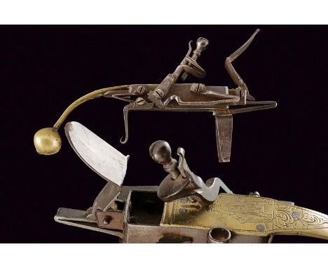 dating: 18th Century provenance: Europe, Brass and iron body, elongated towards the back. The back engraved with a farmer and